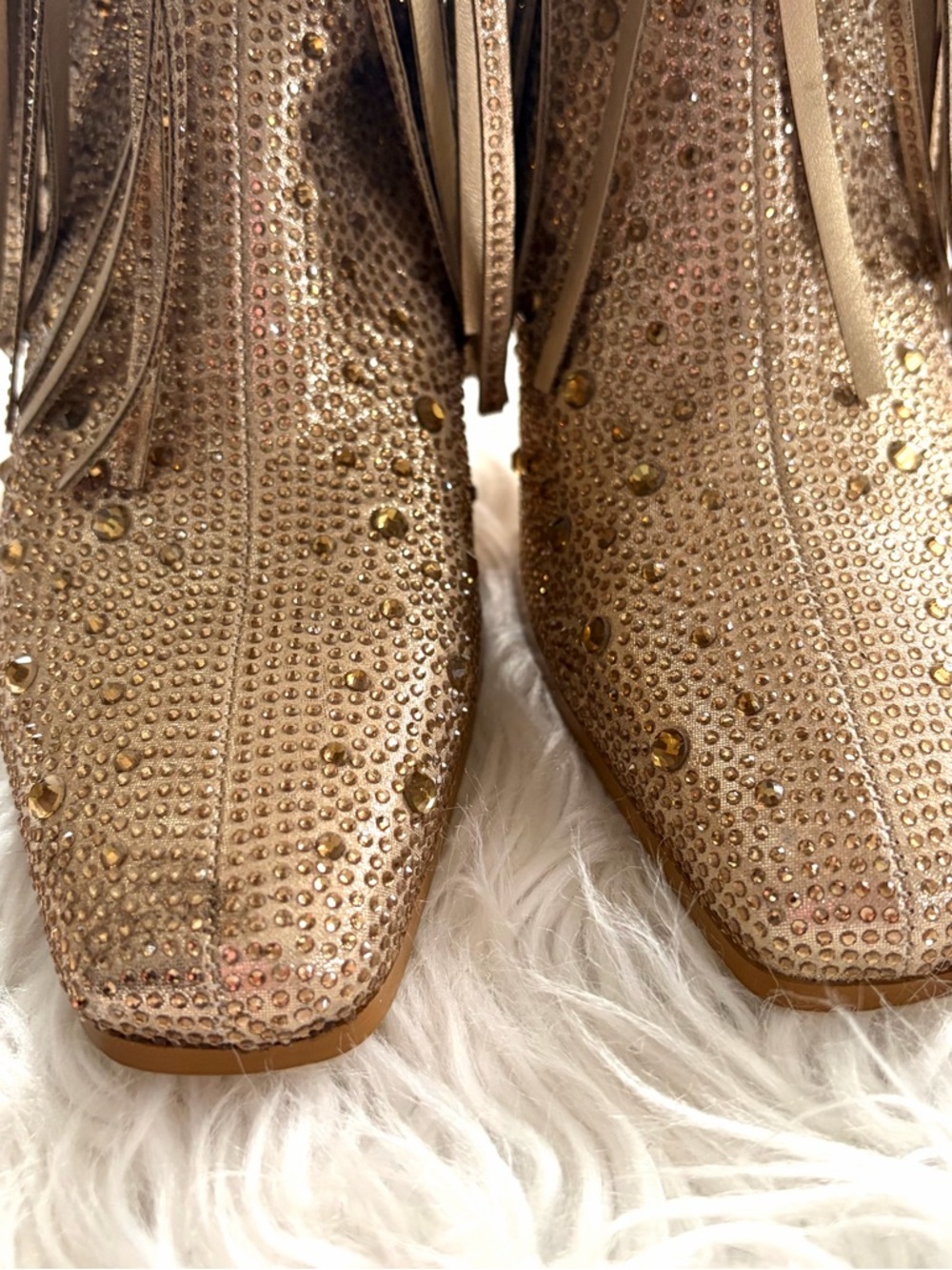 Gold Rhinestone Fringe Knee-High Heeled Boots Size 9 - Picture 6 of 9